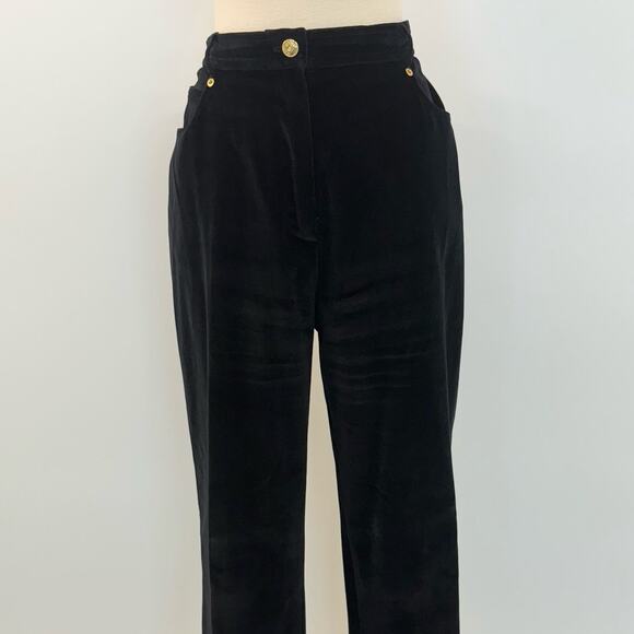 St. John Velvet High Rise Straight Leg Pants Black Cotton-Blend | Size 12 - Picture 2 of 12